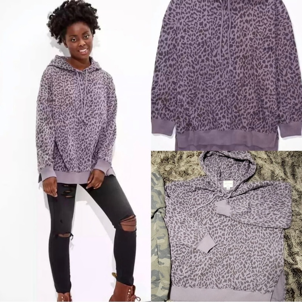 AMERICAN EAGLE PURPLE LEOPARD HOODIE SZ M L